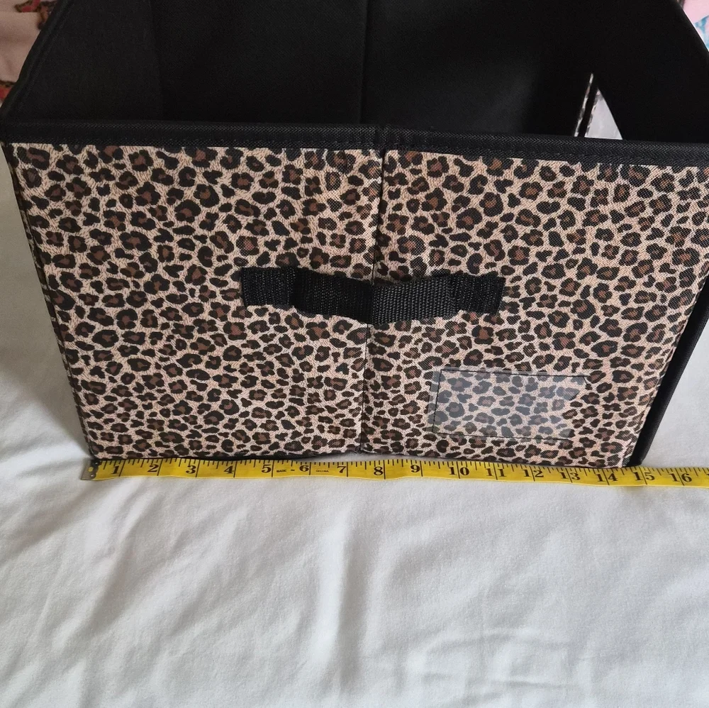 Set Of Two Animal Print Collapsible Storage Fabric Bins With See Through Window